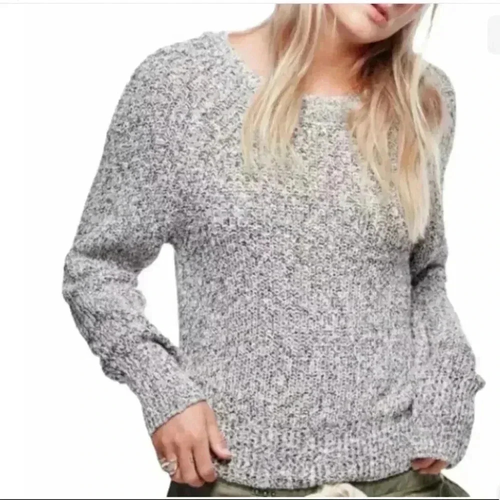 FREE PEOPLE GRAY KNIT LINEN SWEATER M